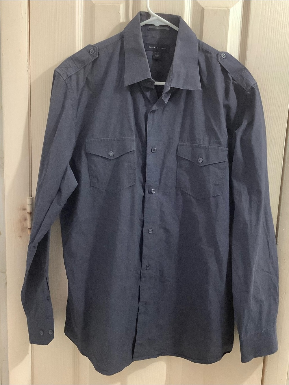 Banana Republic Men's Navy Blue Buttons Military Epaulettes Shirt Size Large